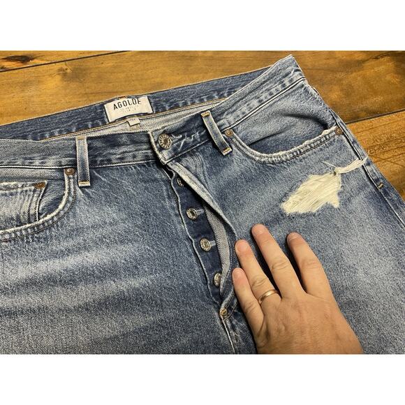 Agolde Jamie Jeans Womens 31 Blue High Rise Distressed Denim Button Fly Classic - Picture 5 of 12